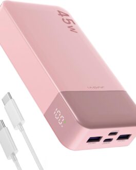 JUOVI Portable Power Bank J2621, 20000 mAh Battery Pack, 45 W Fast Charging Function, Compatible with Switch, MacBook, Tablet, Dell, HP, Notebook, Samsung, iPhone 16 15 14 13, Steam Deck and More