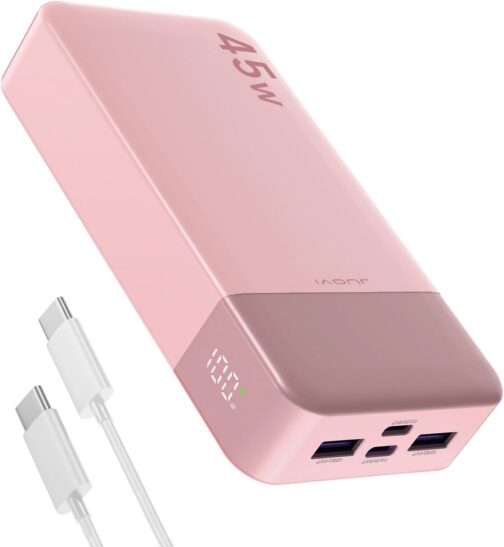 JUOVI Portable Power Bank J2621, 20000 mAh Battery Pack, 45 W Fast Charging Function, Compatible with Switch, MacBook, Tablet, Dell, HP, Notebook, Samsung, iPhone 16 15 14 13, Steam Deck and More