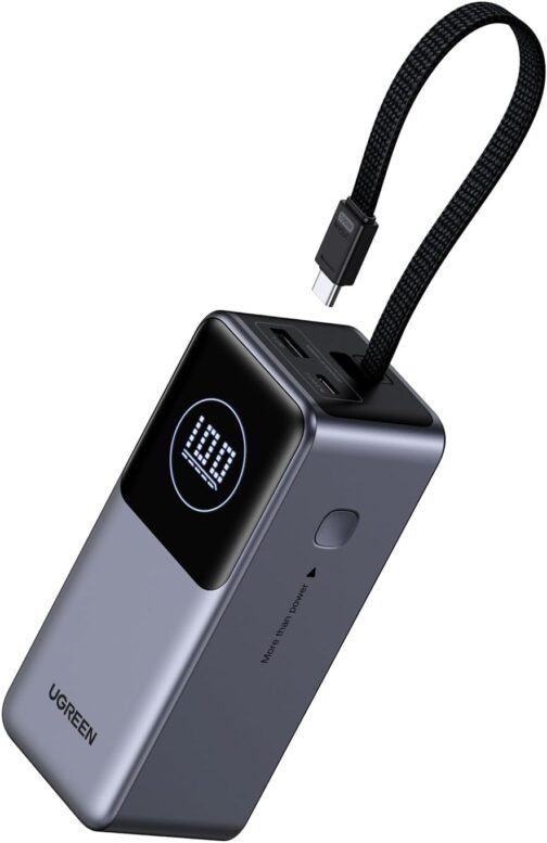 UGREEN Nexode Laptop Power Bank 20000 mAh 130 W Super Fast Charge, PD 3.0 Integrated USB C Cable, 1 USB-A Port, 1 USB-C Port Compatible with iPhone 16/15 Series, Galaxy S25, MacBook and More