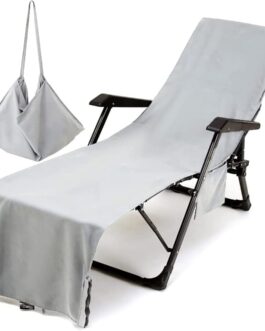 Morbuy Deck Chair Towel with Pockets, Plain Beach Towel for Loungers, Beach Loungers, Towel for Beach Loungers, Microfibre Lightweight Beach Towel, Hood for Better Hold (Grey)