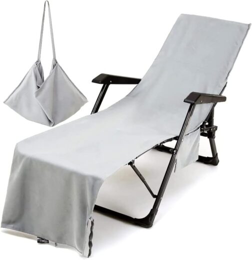 Morbuy Deck Chair Towel with Pockets, Plain Beach Towel for Loungers, Beach Loungers, Towel for Beach Loungers, Microfibre Lightweight Beach Towel, Hood for Better Hold (Grey)