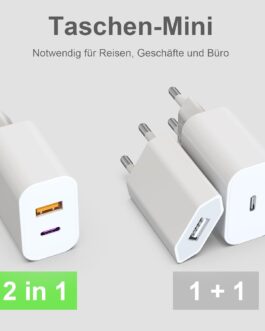 USB C Charger with USB Adapter [2 in 1] Pack of 2 Charging Adapters for iPhone/iPad/Headphones/Mobile Phone Power Supply Multiple Charging Plug PD 3.0 Quick Charger Socket USB-C Plug Charger, Without