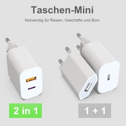 USB C Charger with USB Adapter [2 in 1] Pack of 2 Charging Adapters for iPhone/iPad/Headphones/Mobile Phone Power Supply Multiple Charging Plug PD 3.0 Quick Charger Socket USB-C Plug Charger, Without – Bild 2