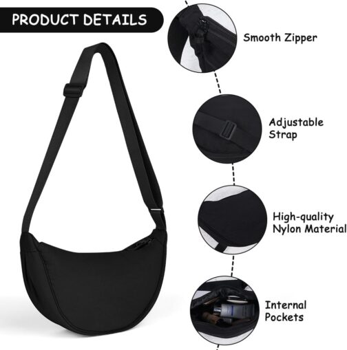 Aucuu Women's Half Moon Crossbody Shoulder Bag, Crossbody Bag, Women's Small Shoulder Bag with Adjustable Shoulder Strap, Hobo Halfmoon Bag, Plain Messenger Bag for Women Travel – Bild 4