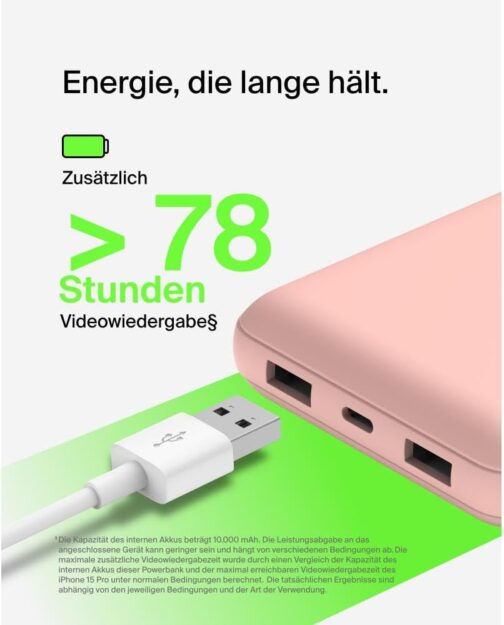 Belkin Portable USB C Charger, 20,000mAh, 20K Power Bank with USB-C Input/Output and 2 USB-A Ports with USB-C/USB-A Cable for iPhone, Galaxy, Pixel, iPad, AirPods and Other Devices - Rose Gold – Bild 3