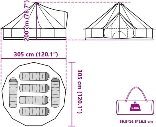 vidaXL Tipi Familienzelt Campingzelt Gruppenzelt Gartenzelt Zelt Wasserdicht – Bild 3