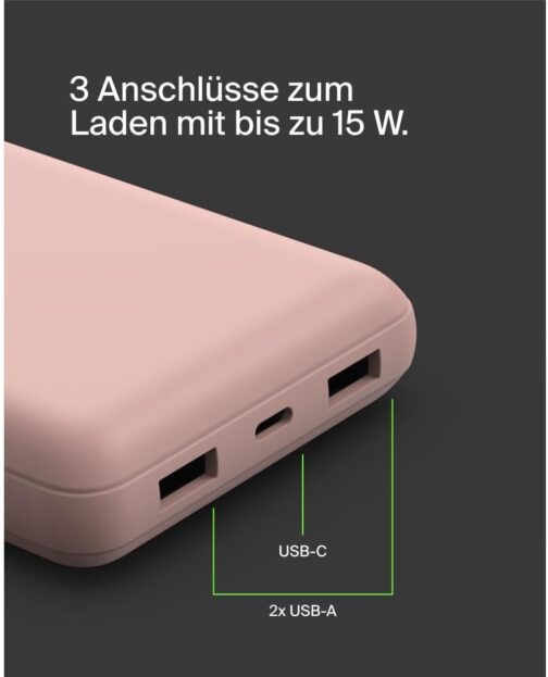Belkin Portable USB C Charger, 20,000mAh, 20K Power Bank with USB-C Input/Output and 2 USB-A Ports with USB-C/USB-A Cable for iPhone, Galaxy, Pixel, iPad, AirPods and Other Devices - Rose Gold – Bild 6