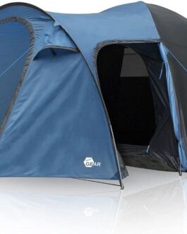 your GEAR Cetona Camping Tent in 2 Sizes for 4 or 5 Men, Dome Tent with 3000 mm Water Column, Living Room, Porch, 2 Entrances, Standing Height, Dark Sleeping Cabin, Festival Tent in Blue / Grey