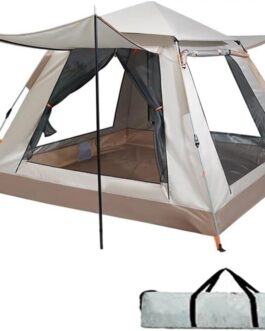 Gziztx Camping Tent 4-6 Person Pop Up Tent with 2 Doors and 2 Windows, Waterproof, Sun Protection, Easy to Assemble, for Outdoor Travel, Hiking, Beach, Fishing (240 x 240 x 154 cm, Cream White)