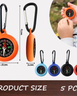 Glamifyr Pack of 5 Compass Children, Outdoor Bushcraft Compass with Carabiner Hook, Life Compass Keyring, Portable for Camping and Outdoor Activities, Gifts Children’s Compass