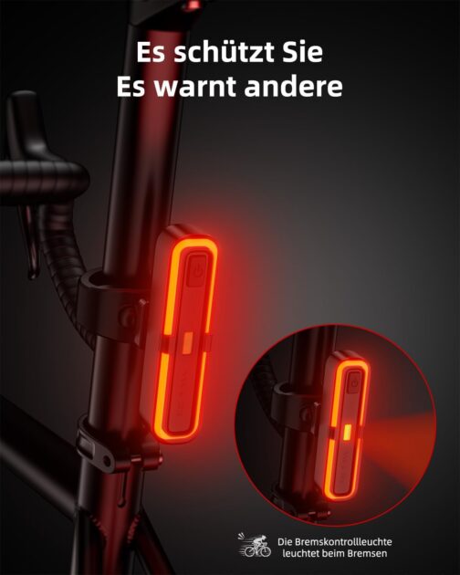OnMeto Bicycle Rear Light, LED Rear Light Bicycle USB Type-C Rechargeable Bicycle Light Rear Light Ebike IPX5 Waterproof for Road Bike, MTB, E-Bike – Bild 4