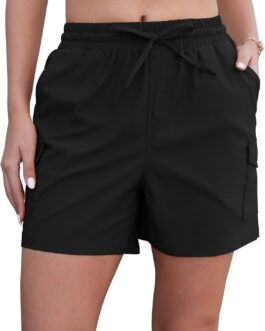 YGJIEGENG Women’s Summer Shorts Drawstring Elastic Wide Leg Short Trousers Casual Loose Hiking Trousers with Pockets S-2XL