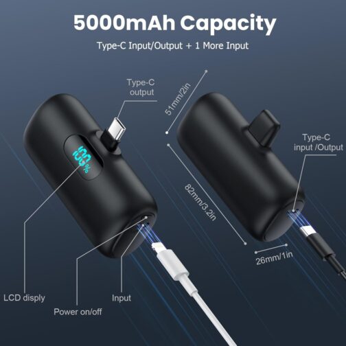 Feob Power Bank USB C 5000 mAh, 15 W PD 3.0 A Fast Charging Power Bank Slim LCD Display Extra Battery Pack Compatible with iPhone 15/15Pro/15 Plus Samsung S23, S22/Note/Huawei/LG, USB-C Phones etc – Bild 4