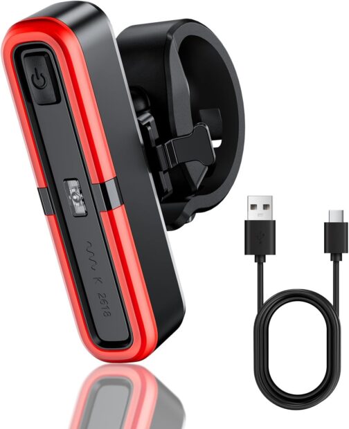 OnMeto Bicycle Rear Light, LED Rear Light Bicycle USB Type-C Rechargeable Bicycle Light Rear Light Ebike IPX5 Waterproof for Road Bike, MTB, E-Bike