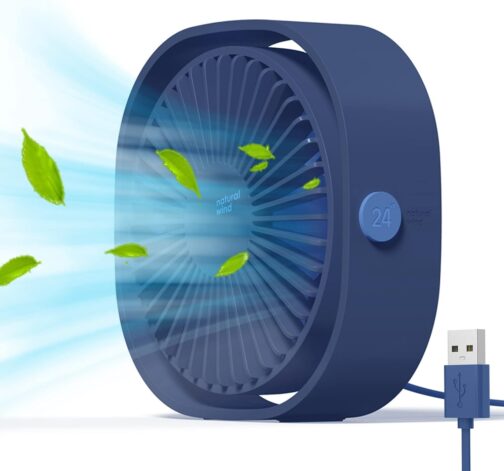 Simpeak USB Fan, Mini USB Table Fan, Small Fan Quiet, 3 Speed 360 Degree Rotation, Desk Fan for Office, Camping, Picnic, Trips - Blue
