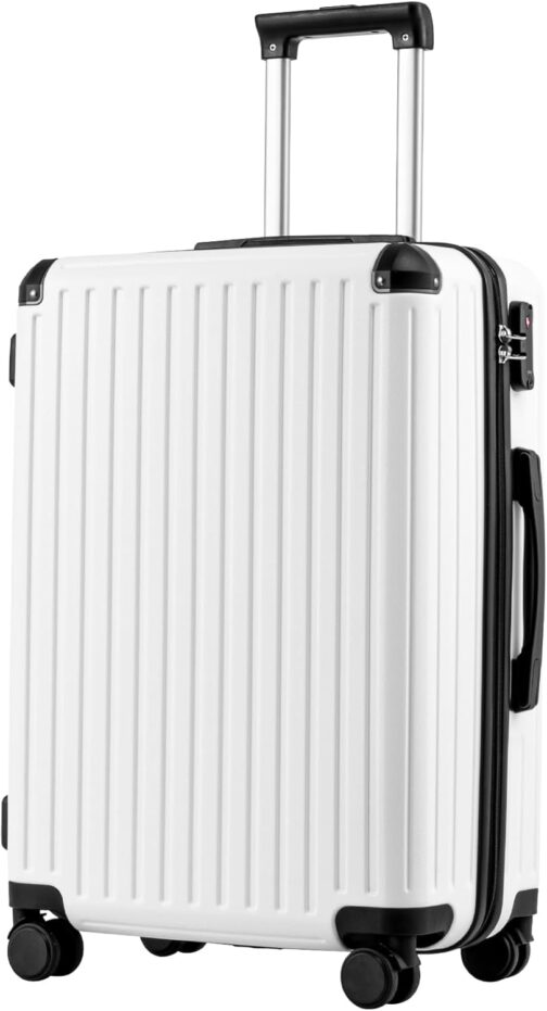 COOLIFE Suitcase Trolley Suitcase Hard Shell Suitcase Rolling Suitcase Travel Suitcase ABS Material with TSA Lock Telescopic Handle and 4 Twin Wheels, White, Hard shell suitcase travel suitcase hand