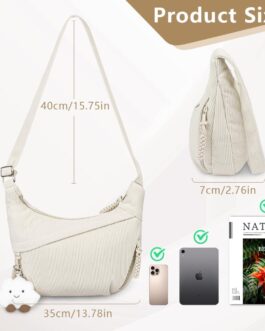 Aucuu Crossbody Bag Women’s Shoulder Bag, Crescent Moon Crossbody Bag, Cord Bag, Casual Shoulder Bag, Hobo Halfmoon Bag with Adjustable Shoulder Strap, Bum Bag Women for Work, Travel, Everyday Use