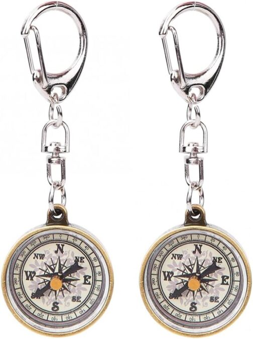 ARFUKA Pack of 2 Compass Keyrings, Portable Pocket Compass, Mini Compass for Gift, Camping, Hiking, Sports Navigation