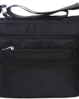 NOTAG Womens Shoulder Bag Multi Pocket Crossbody Bag Waterproof Tote Handbag Travel Purse Lightweight Messenger Bag for Casual Sport School Hiking Travel, 2 Size (L, black)