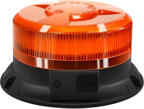 AnTom Circular Light Battery 9 Flash Patterns 12 V 24 V Yellow Warning Light LED Magnet with Car Charger Cable and USB Cable for Car Truck Tractor Golf Cart SUV