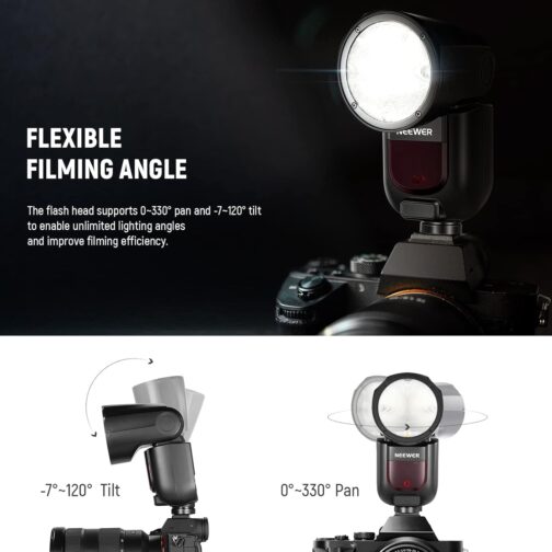 NEEWER Z1-S TTL Flash Speedlite Round Head Flash Light for Sony Cameras, 76Ws 2.4G 1/8000s HSS, 10 Levels LED Lamp, 2600 mAh Lithium Battery, 480 Shots with Full Power, Recycle in 1.5s Flash – Bild 8