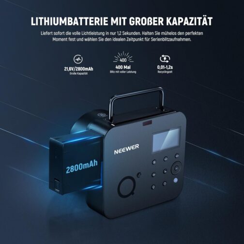 NEEWER Q4 400 Ws 2.4G TTL Studio Flash (New Look), 1/8000 HSS 2800mAh Battery Operated Flash Light Photography Monolight 30W Setting Lamp/400 Full Power Flash/0.01-1.2s Recycling/Bowens Mount – Bild 6
