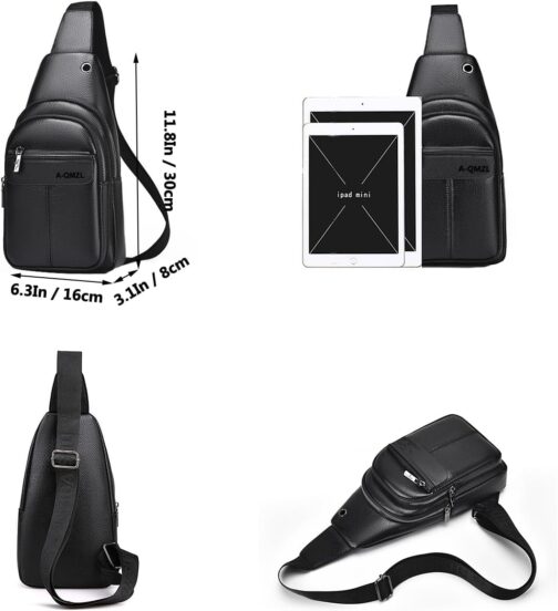 A-QMZL Men's Shoulder Bag Backpack One Shoulder Men's Leather Shoulder Bag Men's Small Waterproof Shoulder Sling Bag Small Crossbody Bag, black 1, Retro – Bild 6