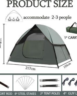 Camping Tent 2-3 Person Dome Tent Ultralight Tents Double Layer Waterproof & Windproof Family Tent for Camping and Picnic, Easy to Assemble Outdoor Tent for Garden, Hiking Trip