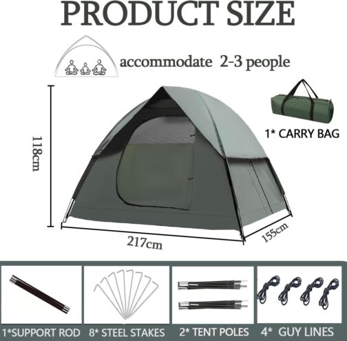 Camping Tent 2-3 Person Dome Tent Ultralight Tents Double Layer Waterproof & Windproof Family Tent for Camping and Picnic, Easy to Assemble Outdoor Tent for Garden, Hiking Trip – Bild 2
