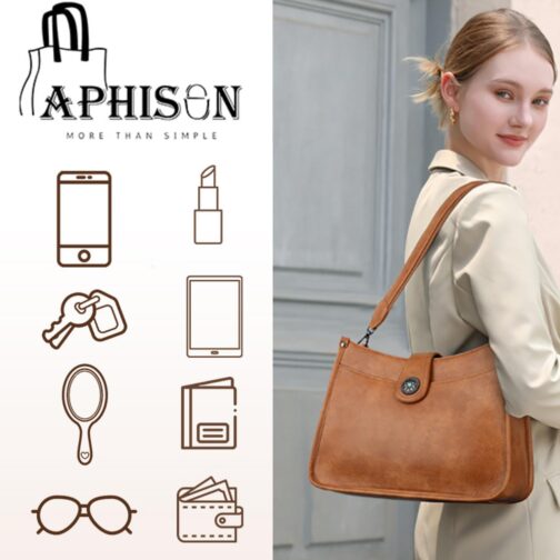 APHISON Shoulder Bag Women's Handbag Medium Crossbody Bag with Wide Strap Hobo Bag Shoulder Bag Vegan Leather Bag 2 Shoulder Straps Card Slot Travel Bag, 03-brown – Bild 9
