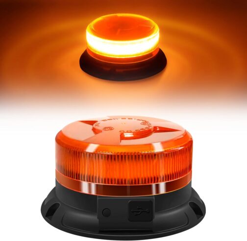 AnTom Circular Light Battery 9 Flash Patterns 12 V 24 V Yellow Warning Light LED Magnet with Car Charger Cable and USB Cable for Car Truck Tractor Golf Cart SUV – Bild 8