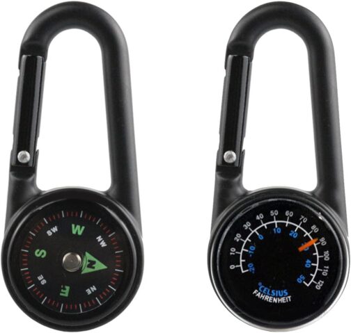 Compass with Carabiner Hook + Thermometer, Multifunctional Portable Metal Carabiner for Camping, Hiking, Travel, 3-in-1 Compass