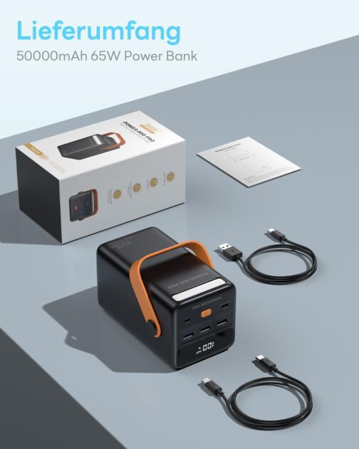 Power Bank 50000mAh PD 65W USB C with LED Display Quick Charge External Battery for Laptop MacBook Mobile Phone Samsung Google LG Drone etc. - Black – Bild 8