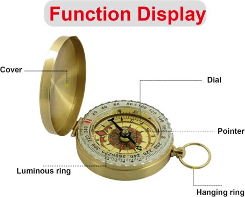 VZU Outdoor Compass, Golden Brass Compass with Retro Design, Waterproof, Luminous Numerals, Navigation Compass for Hiking, Camping, Hunting, Climbing, Backpacking – Bild 3