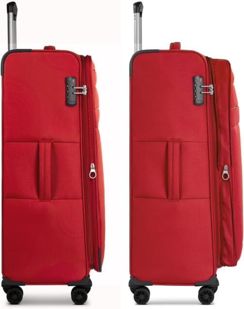 Worldpack Soft Luggage Suitcase Set 3-Piece | Travel Trolleys Made of High-Quality Durable Polyester Material | for Men and Women | 4 Double Wheels & TSA Lock | Chicago Series, Dark-red, Suitcase – Bild 3