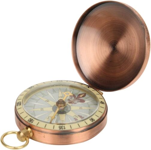 Brass Compass Outdoor Pocket Compass - Portable Vintage Retro Nautical Compass with Engraving for Camping, Hiking, Boating - Great
