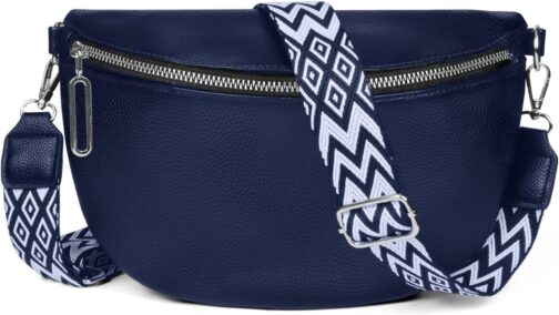 HLEIUKT Women's Large Shoulder Bag, Crossbody Bag, Women's Wide Strap, Bum Bag, Women's Stylish Leather Water-Repellent, Elegant Modern Bags with Removable Shoulder Strap, blue