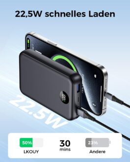 Power Bank, 22.5 W Mini Power Bank 15000 mAh (USB-C Input & Output), PD 3.0 QC 3.0 External Mobile Phone Batteries with LED Display, Compatible with iPhone 16 15 14 13 12 Pro Max and More