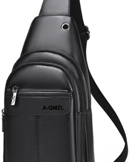A-QMZL Men’s Shoulder Bag Backpack One Shoulder Men’s Leather Shoulder Bag Men’s Small Waterproof Shoulder Sling Bag Small Crossbody Bag, black 1, Retro