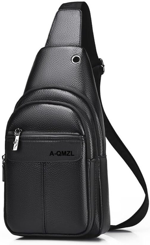 A-QMZL Men's Shoulder Bag Backpack One Shoulder Men's Leather Shoulder Bag Men's Small Waterproof Shoulder Sling Bag Small Crossbody Bag, black 1, Retro