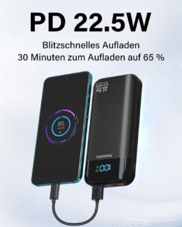 Power Bank 27,000 mAh 22.5 W External Mobile Phone Battery PD20W Fast Charging Power Bank USB C with LED Display 3 Outputs & 2 Inputs Portable Charger (P38S-01)