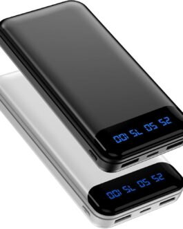 Enerwow Power Bank, Pack of 2 16000 mAh Power Bank, Small But Strong, 5 V, 3 A, Fast Charging, Portable Charger with LCD Display, External Mobile Phone Batteries with iPhone 15, 14, 13, 12 Pro Max
