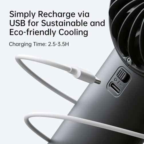 JISULIFE Handheld Fan, 5000 mAh Battery, Improved Portable Fan with Strong Wind, USB Rechargeable Mini Handheld Fan with Digital Display, Ideal for Travel/Beach/School (Black) – Bild 8
