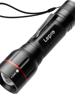 Lepro LED Torch, LE2050 Extremely Bright Mini Torches with Clip, Zoomable Camping Battery Operated Torch with 5 Modes, Waterproof Torch Light for Outdoors, Hiking, Gift, Emergency