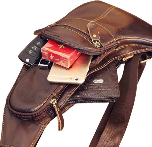 Xieben Leather Shoulder Bag Sling Chest Bag Crossbody Pack for Men Women – Bild 6