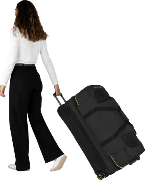normani Travel Bag 2-Wheel Trolley 120-150 Litres Soft Luggage Travel Bag with Wheels and 6 Compartments - Expandable Travel Trolley - Roller Bag Sports Bag 81 x 39 x 39/47 cm, black/yellow – Bild 4