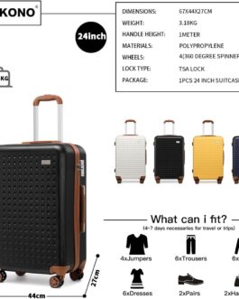 KONO Suitcase Set Trolley Suitcase Hard Shell 100% ABS, black
