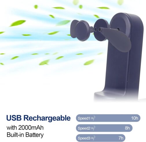 smtfcty USB Table Fan Clip Fan with 2800 mAh Rechargeable Battery, Min Fan with 3 Speed Levels and Lights, 360° Rotation Table Fans Battery for Indoor and Outdoor Use – Bild 5
