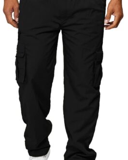 SOOUICKER Cargo Trousers Men’s Baggy Casual Trousers with Side Pockets Trousers Relaxed Fit Hiking Trousers Summer Outdoor Trousers for Men Cargo Jogging Bottoms with Button Placket Cargo Trousers