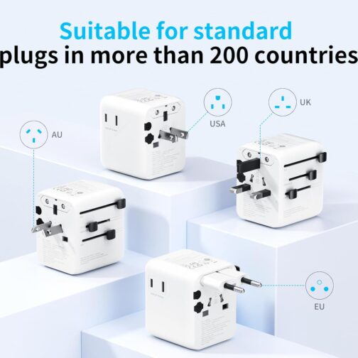 25 W Travel Adapter Worldwide, 5 in 1 Universal Adapter with USB A, USB C, 1 Worldwide Socket and US/JP Socket, Travel Plug International Socket Adapter for EU USA UK Canada Japan Australia – Bild 4